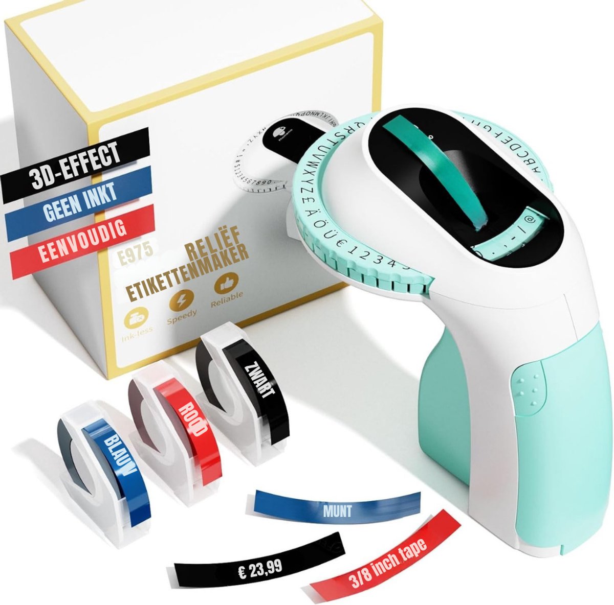 Aurixi® Labelmaker - Laberprinter - Draagbare Laberprinter - 3 Kleuren Printape - Compact- Groen- 11cm x 10cm x 9cm