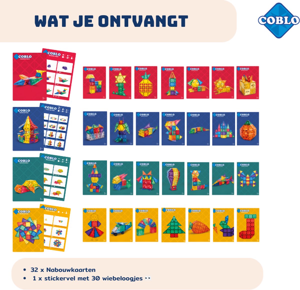 Coblo – Magnetic Tiles Bouwkaarten – 32 stuks – Uitbreiding voor magnetische tegels – Montessori speelgoed– Magnetisch speelgoed – Vanaf 3 jaar — afbeelding 5