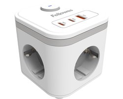 Power Cube Stekkerdoos - Type F – 3 Stopcontacten + 2x USB‑C & USB‑A – Verlengsnoer 2M – Met Schakelaar – Bureau Kabelmanagement