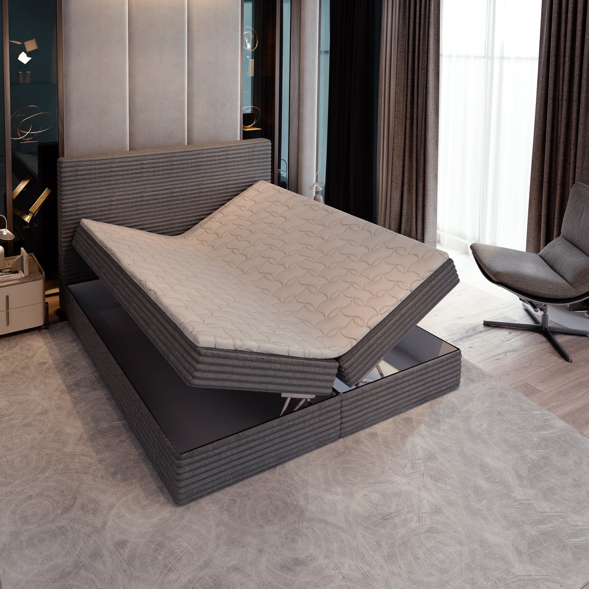 Boxspring PISA 180x200 cm met matras en topper, bedkasten - Crème thumbnail 2