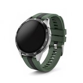 Groen en zwart tweekleurig silicone horlogebandje van 22 mm met metalen gesp.