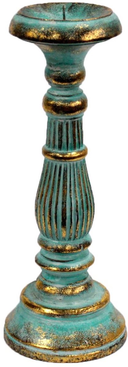 Ancient Wisdom Vintage Kandelaar - Turquoise & Goud - Kaars Houder - 30cm Hoog TQ & Goud