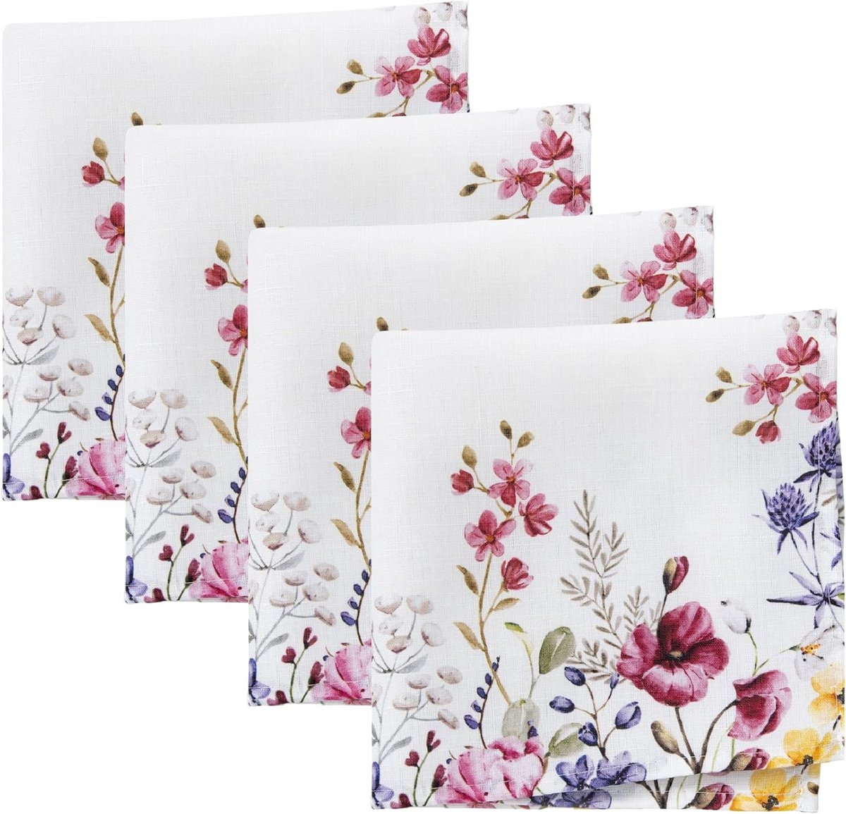 Botanische Stoffen Servetten met Wildbloemenrand, Set van 4, 47.5x47.5 cm