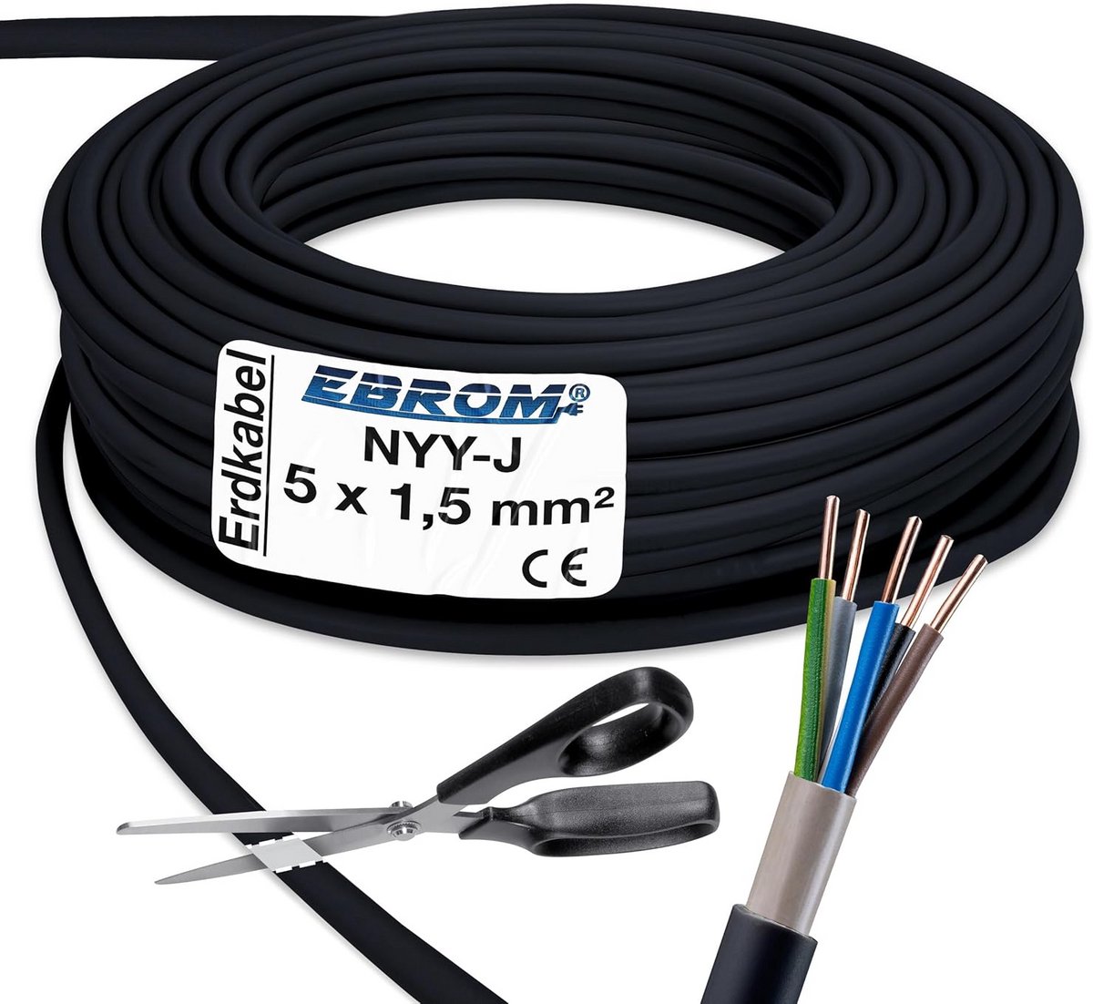 Stroomkabel NYY-J 5x1,5 mm² Zwart per Meter - Flexibele PVC Aardkabel