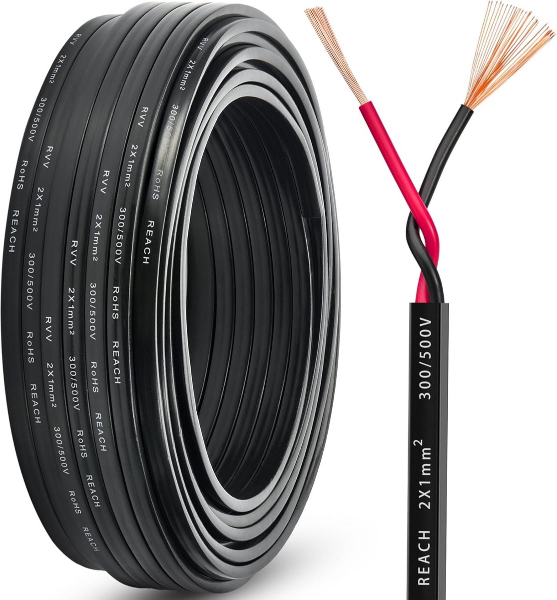 Platte 2-aderige Elektrokabel 10 Meter 1,0mm² voor Aanhanger, Caravan en Camper