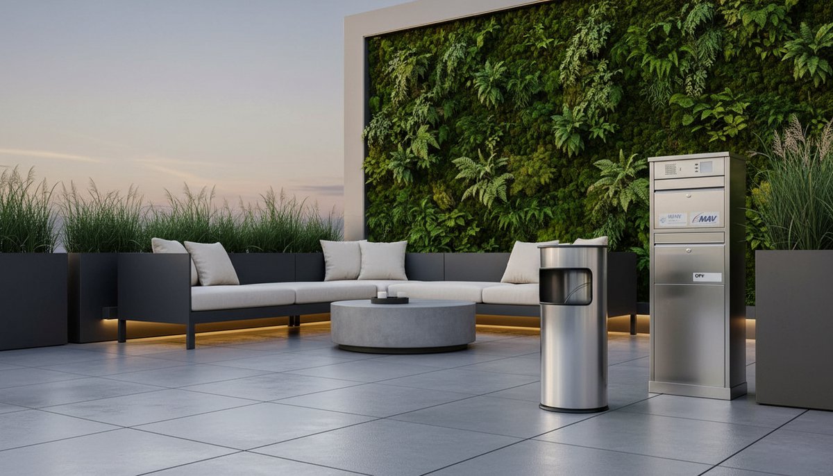 Prullenbak rond met geïntegreerde asbak 17L – House&Garden metalen afvalbak zilver met uittrekbare binnenemmer, geschikt voor kantoor, rookzones, ingangsgebieden, indoor & overdekte outdoor gebruik, 30,5 x 68 cm