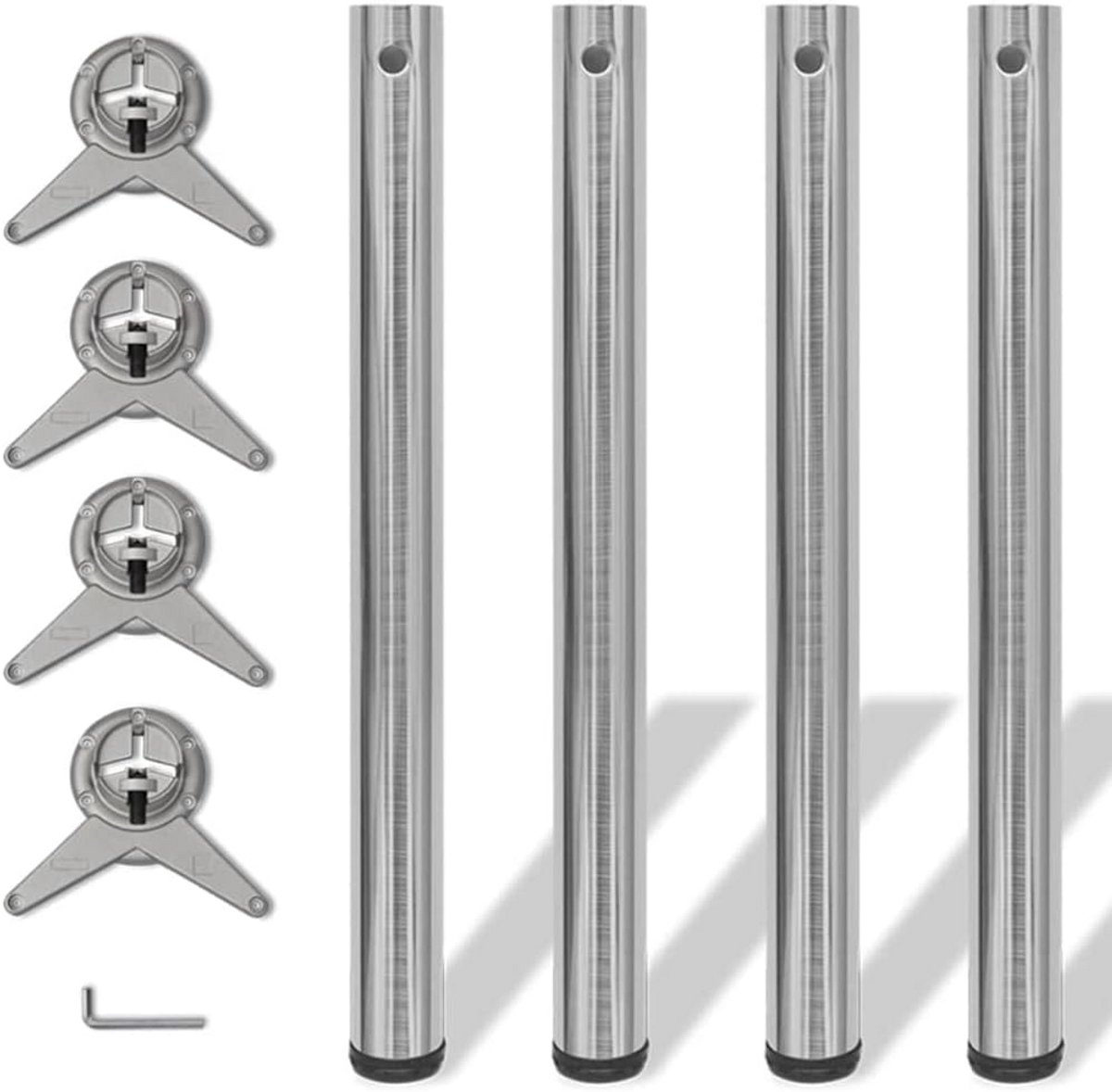 Set van 4 In Hoogte Verstelbare Tafelpoten 710 mm Geborsteld Nikkel