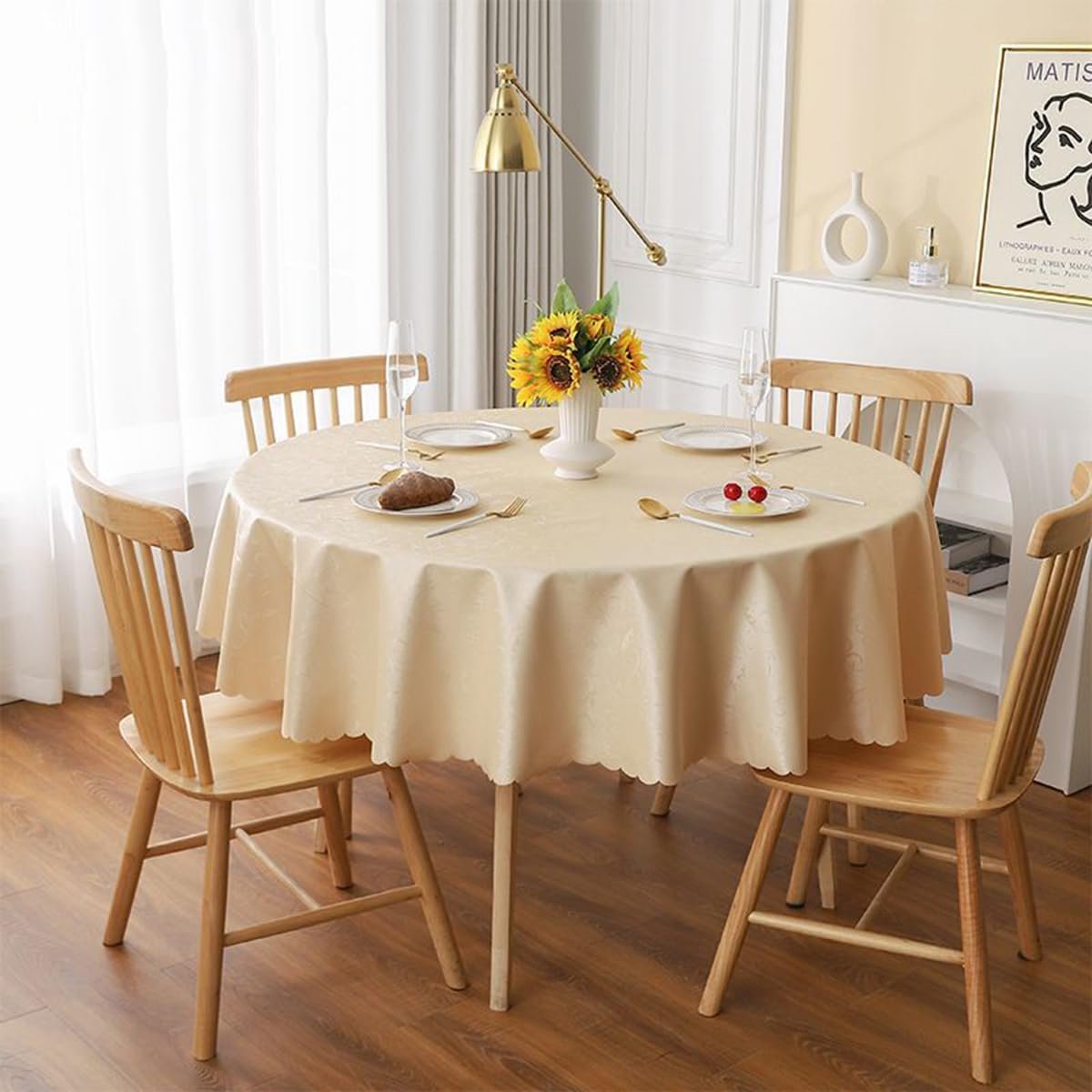 Rechthoekig PVC Tafelkleed Vuilafstotend en Waterdicht Beige 152x264 cm