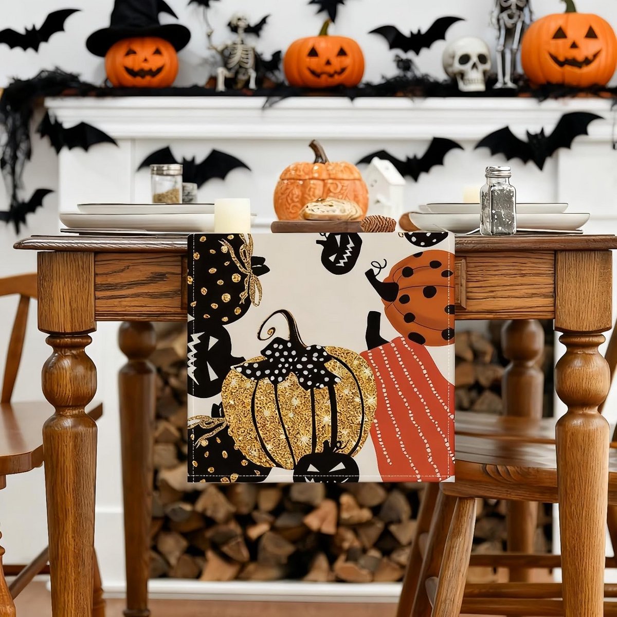 Halloween Tafelloper Pompoen Lantaarn - Seizoensgebonden Keukentafel & Feestdecoratie