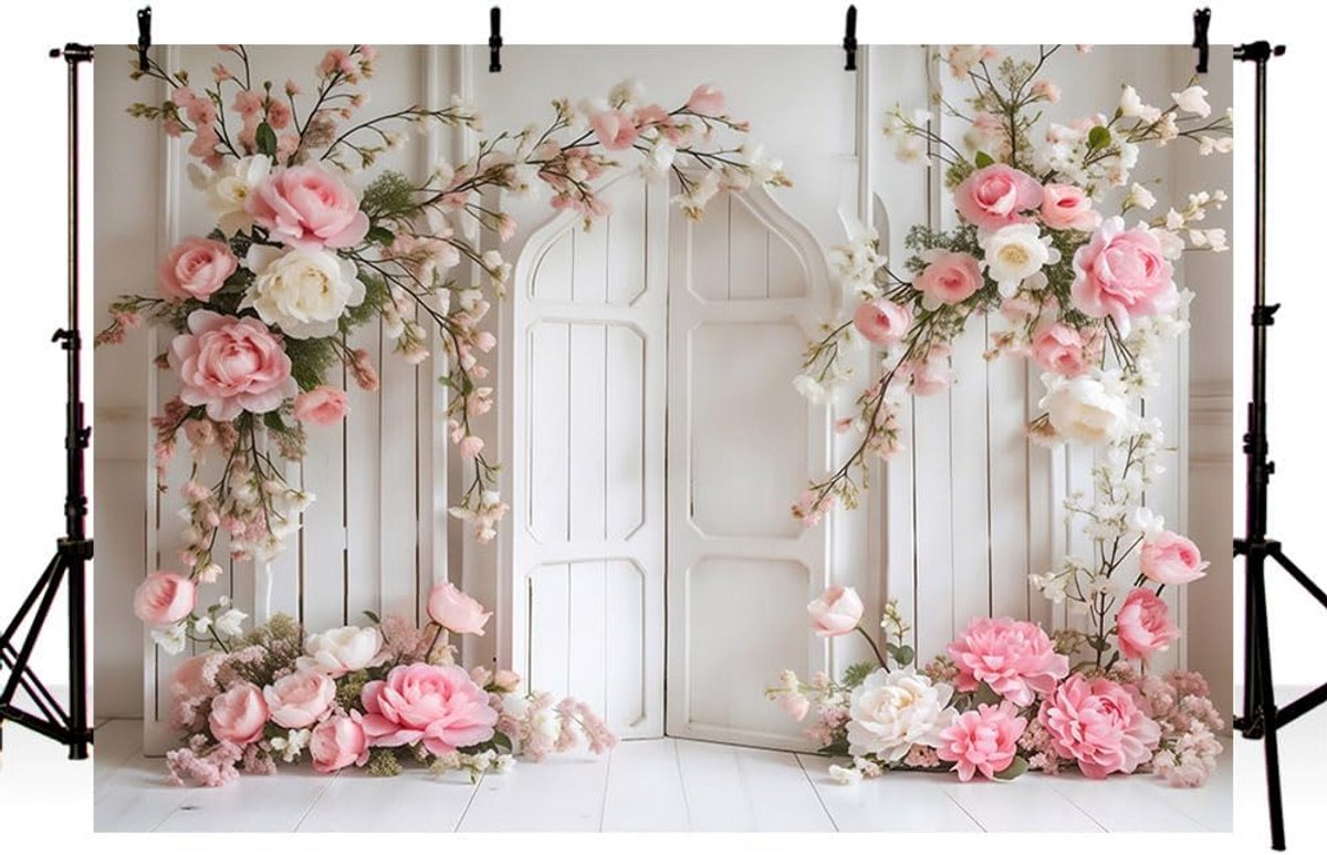 Roze Bloemen Wandfotografie Achtergrond Binnen Portret Decoratie 7x5ft