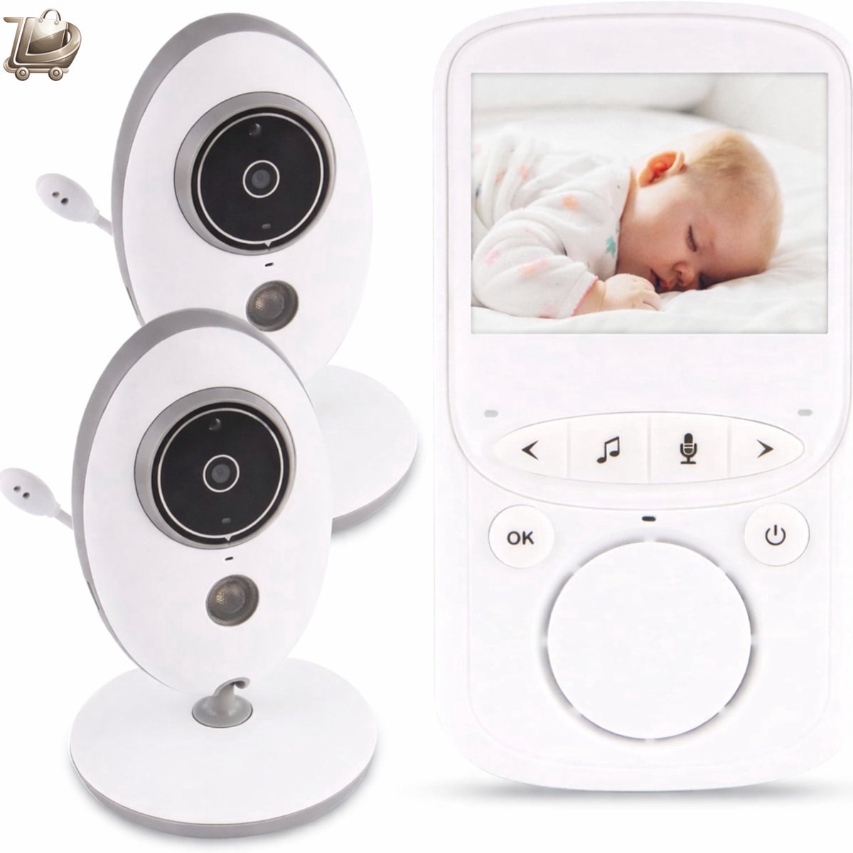 Babyfoon met camera — 2-weg communicatie — Nachtzicht & VOX-modus — Bereikalarm & voedingsherinnering — Met slaapliedjes