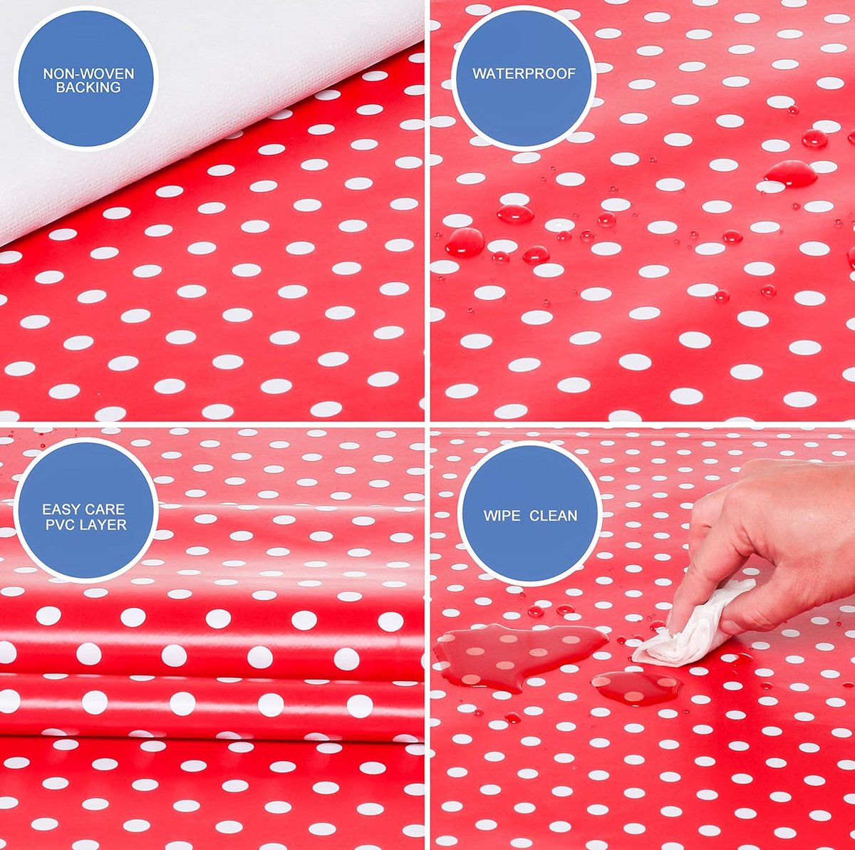 Wastablekleed Rechthoekig 140x180 cm - Afwasbaar Tafelkleed met Stippen