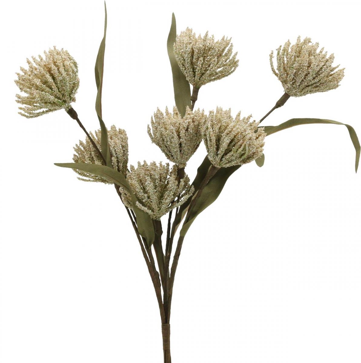 Viana Kunstbloem met 6 bloesems gevlokt beige groen bos van 3 H38cm