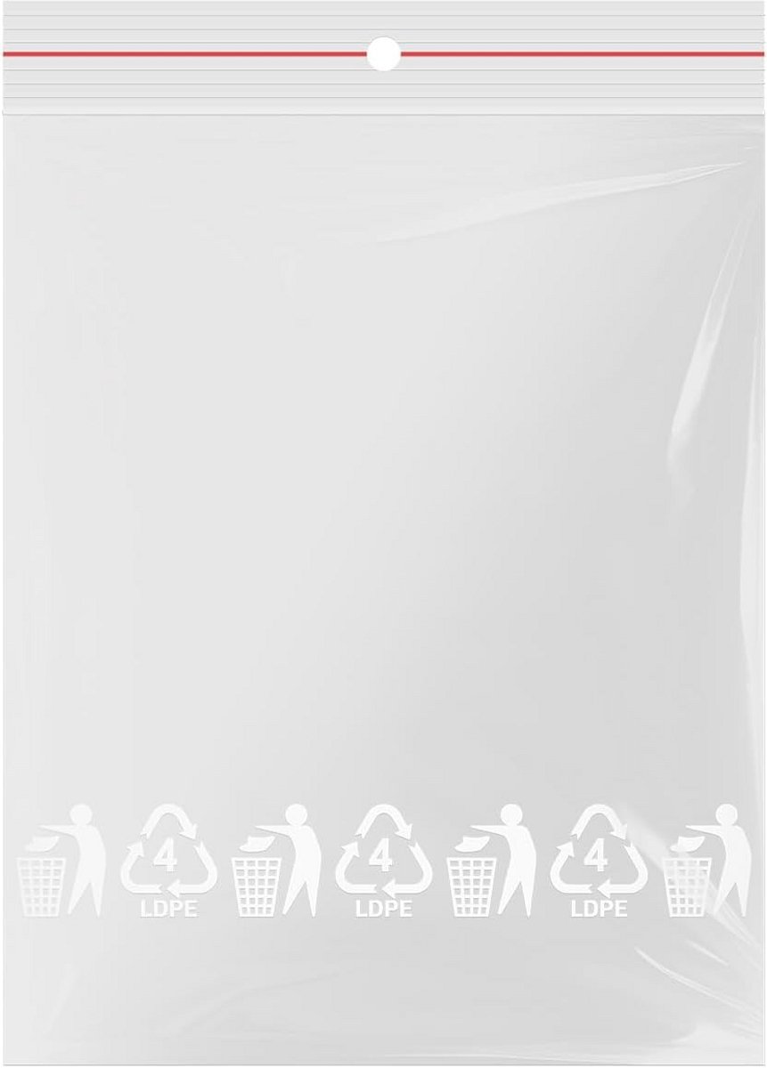 1000 hersluitbare Ziplock Zakjes 200x250 mm Transparant Dikte 50 Micron