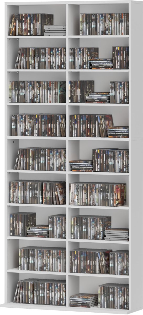 4goodz DVD-Rek of CD-Opslagrek met 14 Aanpasbare Planken - 18 Vakken - Wit