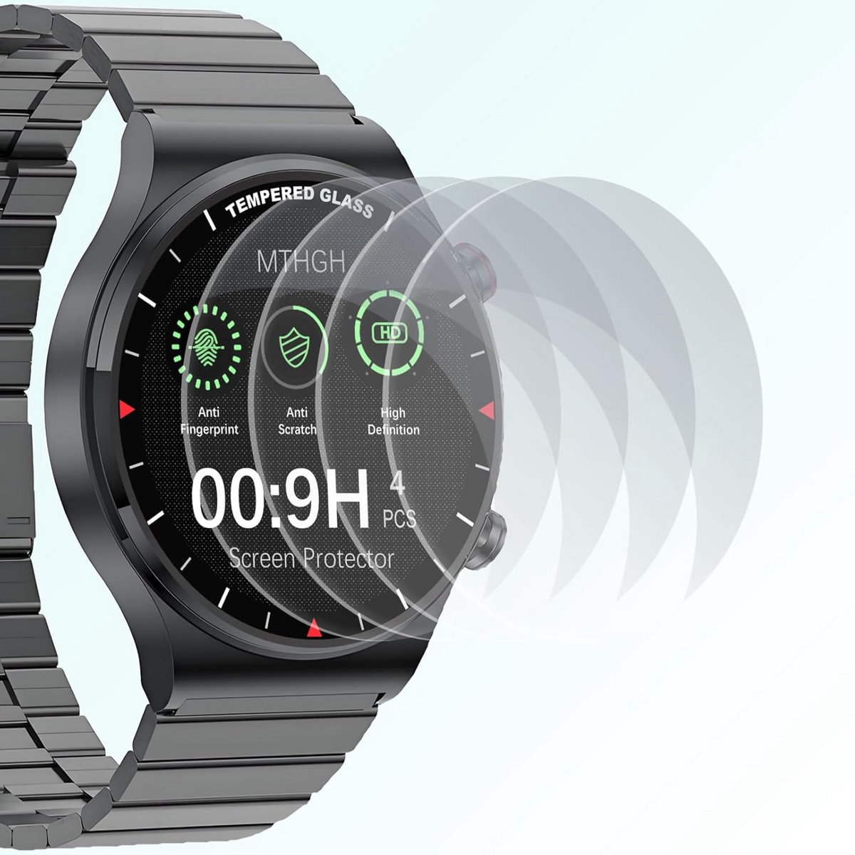 4 stuks Universele Horloge Schermbeschermer 46mm Gehard Glas Krasbestendig HD