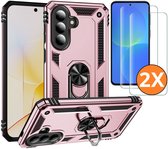 Hoesje Geschikt voor Samsung Galaxy A37 5G Hoesje Rose Goud - Anti-Shock Hybrid Armor hoesje Met Draaibare Ring Houder - Samsung A37 Screenprotector 2 pack