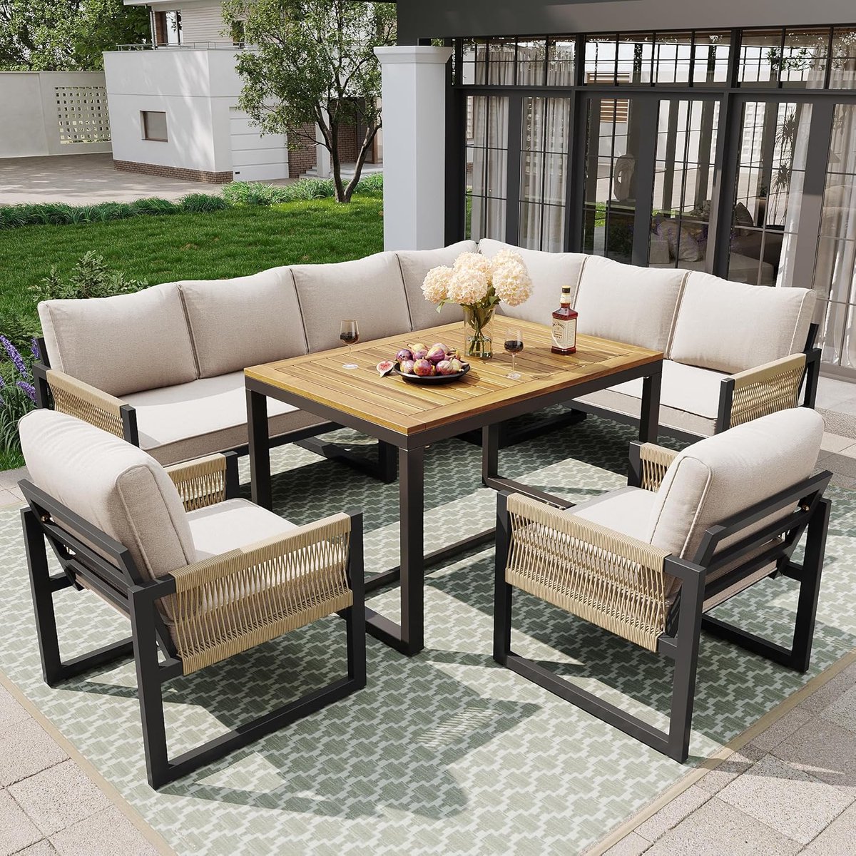 Tuin-eetgroep voor 7-8 personen – Moderne tuinmeubelset voor tuin, balkon & terras – Weerbestendig – Zit- en eetgroep | House&Garden