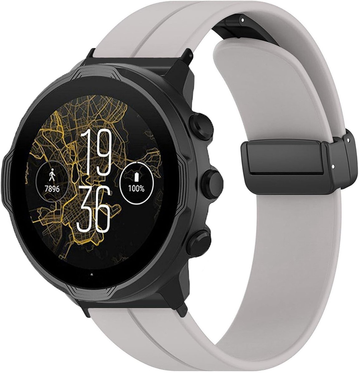 Allecto - Horlogeband Vervanging - Magnetische Sluiting - Siliconen - Sport - Quick Release - Grijs - 24mm - 7 9 D5i - Zachte Polsband - Vouwbaar -...