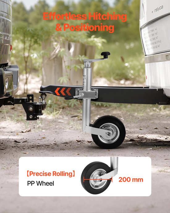 VEVOR Steunwiel, Draagvermogen tot 150 Kg, Neuswiel In Hoogte Verstelbaar van 550–780 mm, Aanhangerwiel, Aanhangersteun met enkel Wiel en Ergonomische Handgreep, Geschikt voor Aanhangers, Caravans en Boten — afbeelding 5