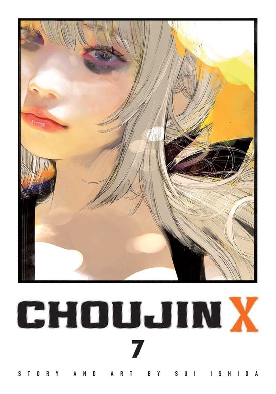 Choujin X, volume 7, avec une illustration de style anime d'une femme aux longs cheveux blonds clairs et au maquillage violet. "CHOUJIN X 7 STORY AND ART BY SUI ISHIDA" est visible en bas.