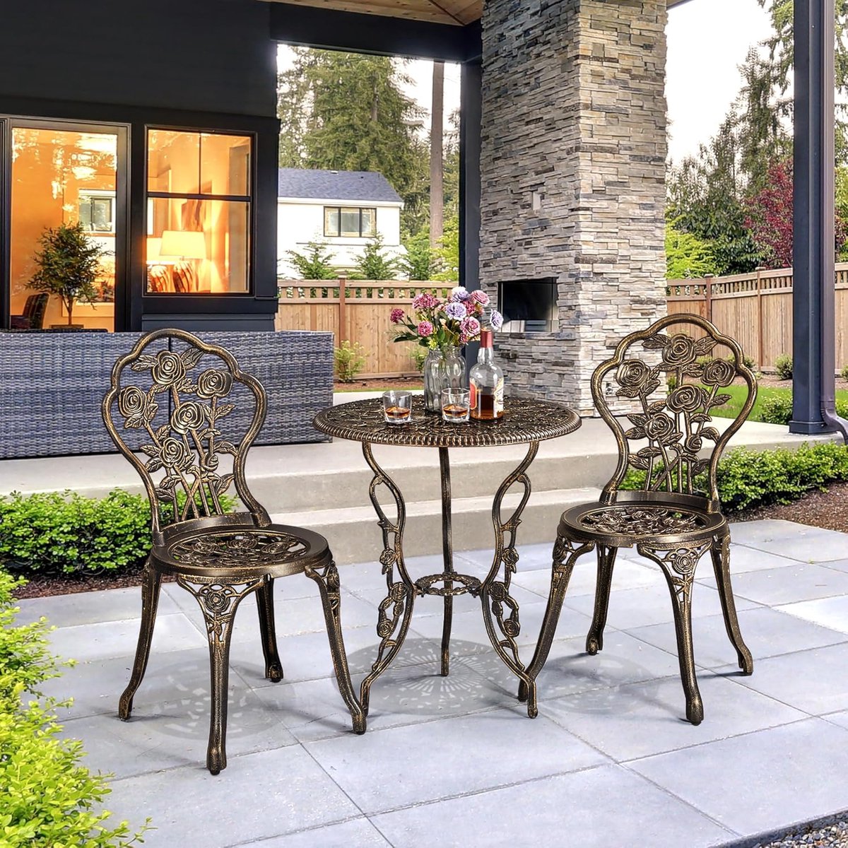 Bistroset Antiek 3-delig 60 x 60 x 68,5 cm Tuintafel met 2 Stoelen Aluminium Brons Vintage Design - NoviHome