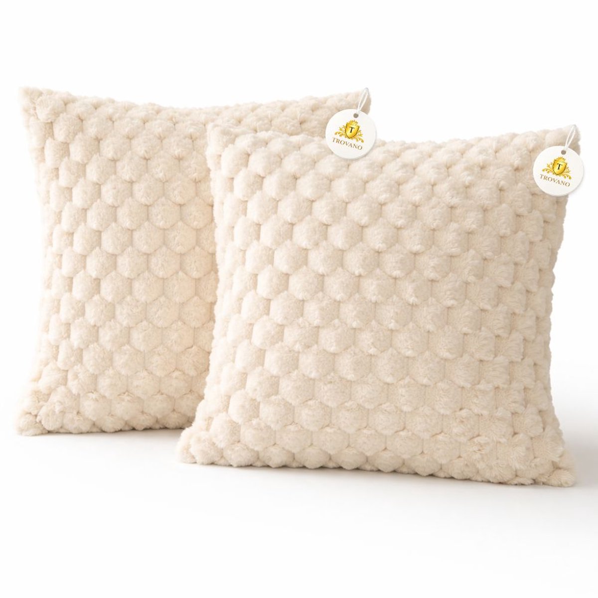 Trovano Sierkussen 50x50 cm Beige, set van 2 | Incl. binnenkussens | Vierkant, luxe & zacht kussen