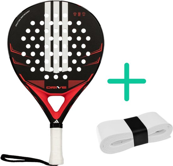 Chipa - Adidas Drive Zwart 2026 Padelracket - Inclusief Witte Overgrip - Comfort & Controle – Lichtgewicht ±360-375 g – Groot Sweet Spot – Beginners & Recreatieve Spelers - Padelrackets - Heren & Vrouwen