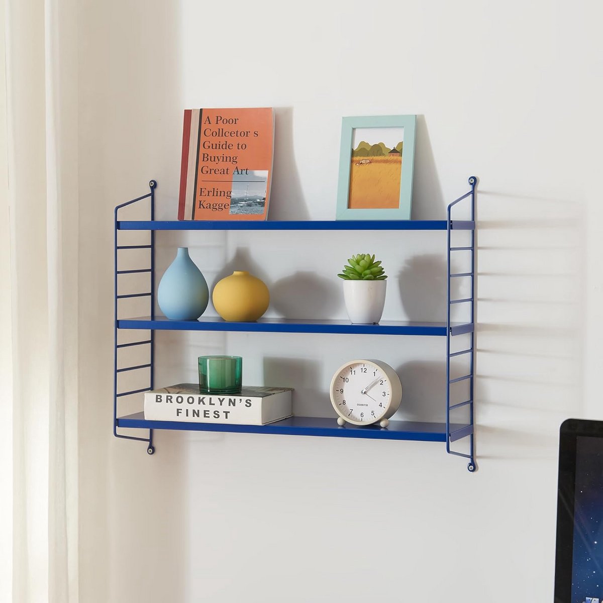 Wandrek met 3 Planken - Stalen Wandplank in Blauw - 50x60x15 cm