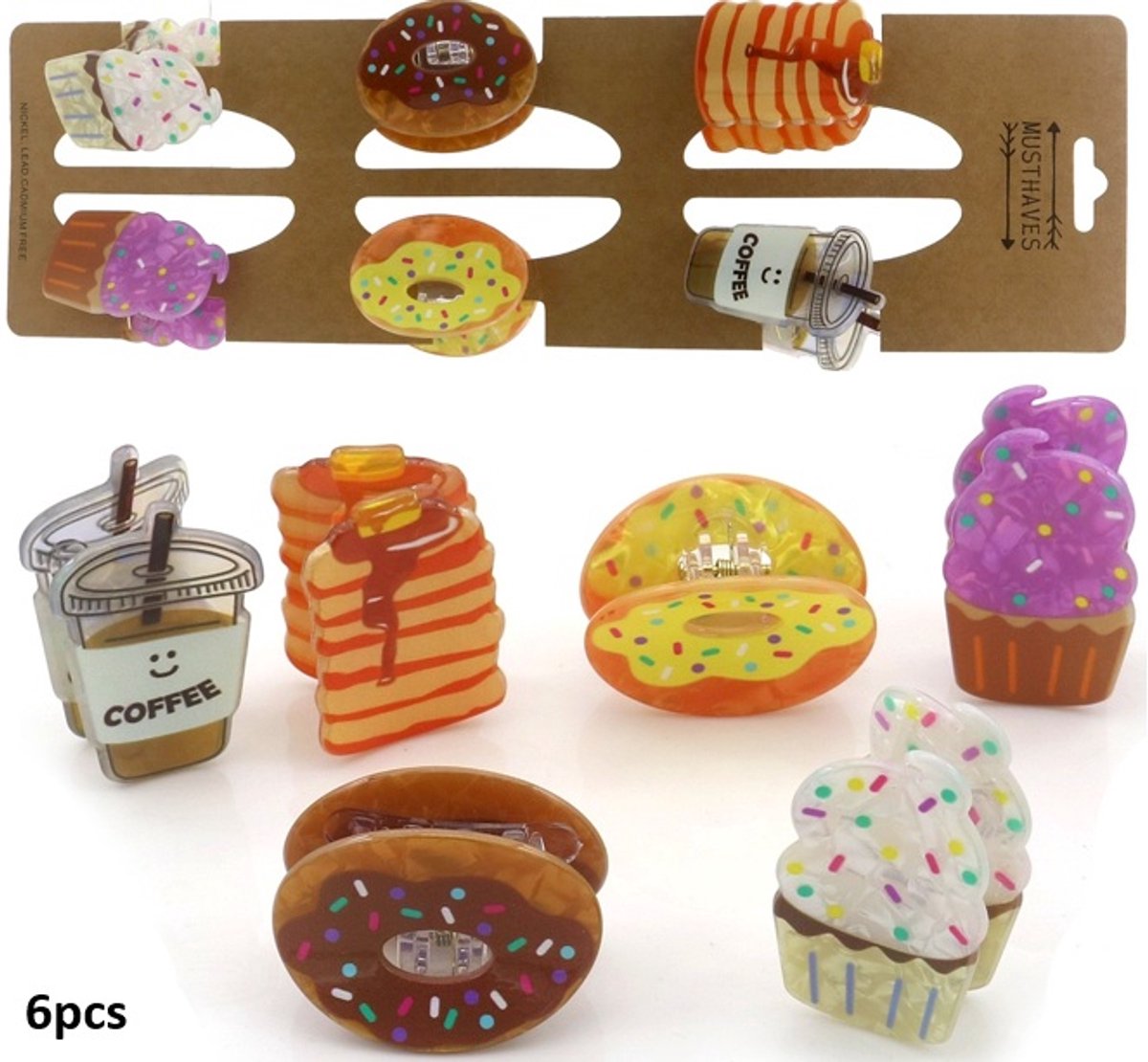 Haarclips - desserts - 4,5-5 cm - 6 stuks