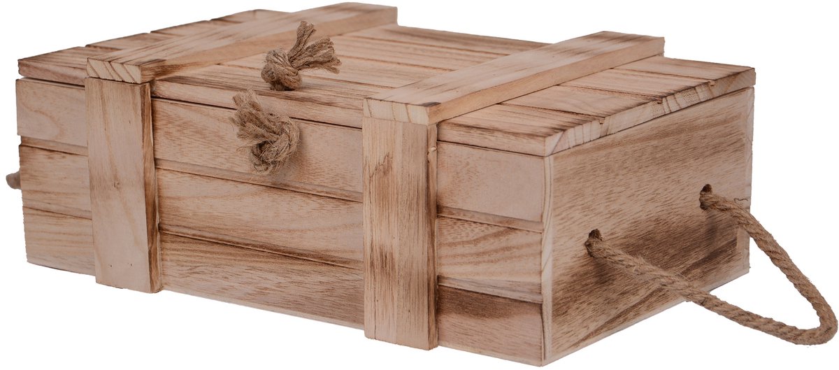 UNUS® Houten opbergkist met deksel en handgrepen naturel