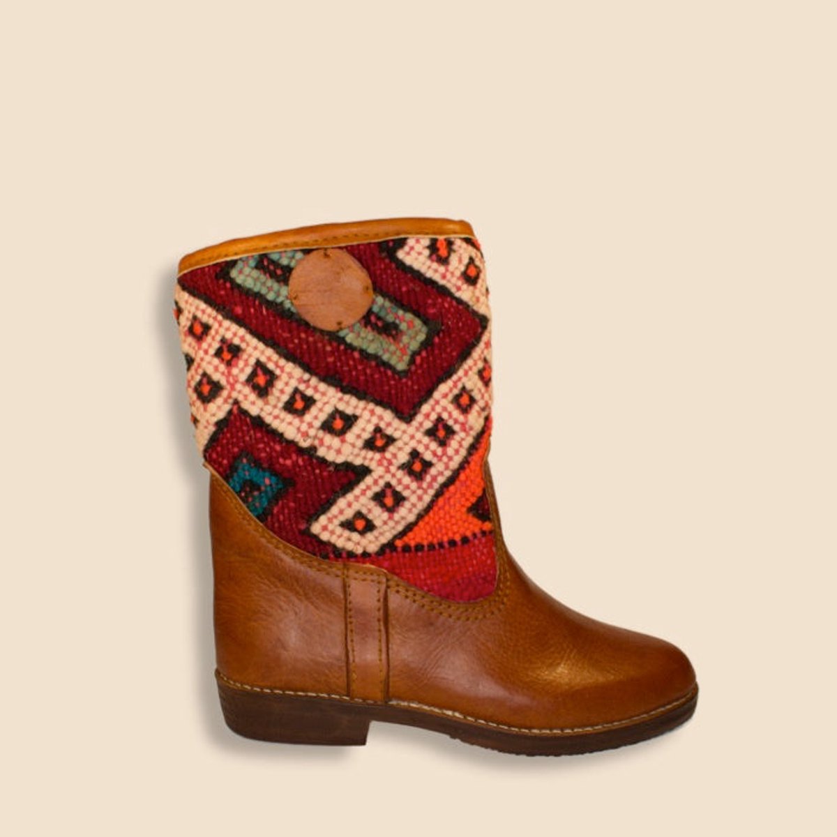 Kelim Boots | Cognacbruin Leer | Vintage Kelim | Maat 37 | Alba | Bravas Boutique