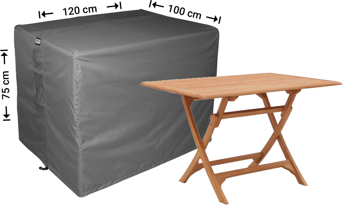 Raffles Covers Beschermhoes tuintafel - 120 x 100 H: 75 cm - D-RT120 - Waterdicht - Ademend - UV-bestendig - Elastisch rijgkoord - Beschermhoes tuinmeubelen Antraciet