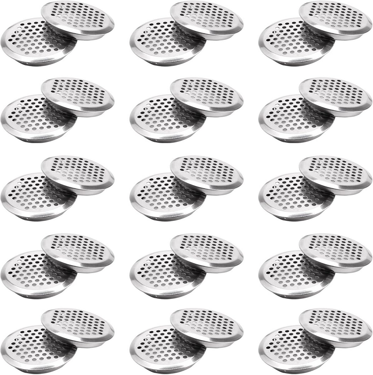 30 Stuks Zilveren Ronde Roestvrijstalen Ventilatieroosters voor Optimaal Luchtcirculatie