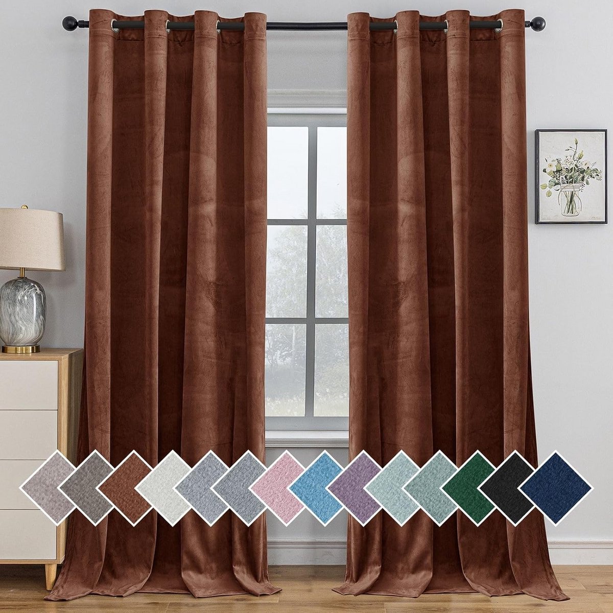 Zwarte Velours Gordijnen met Kant - Set van 2 - 140 x 160 cm - Zwarte Thermische Gordijnen voor Slaapkamer en Woonkamer
