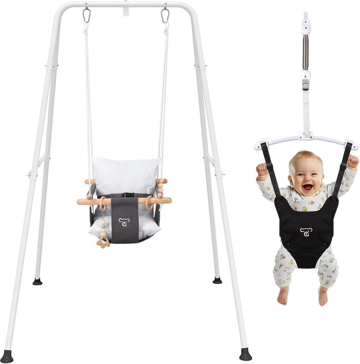 2-in-1 babyjumper met babyschommel en schommelframe - veelzijdige babywip voor binnen en buiten