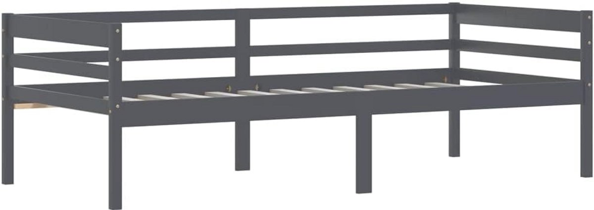 Eenpersoonsbed Grenenhout Donkergrijs 90x200 cm Stevig Houten Bedframe