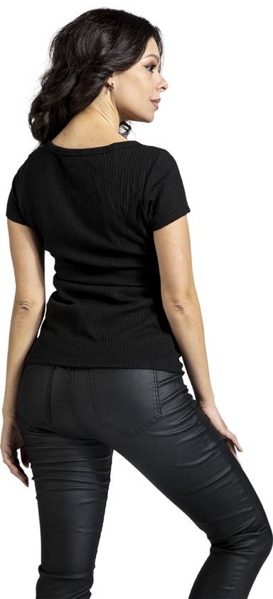T-shirt Zwart Premium by EMP avec zip au cou Femme - M
