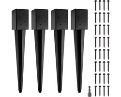 (Verpakking van 4) LADECH 4x4 hek paal anker grondpen 60 cm lengte metaal zwart gepoedercoat - brievenbus paalankers - geschikt 3,5 x 3,5 cm houten paal