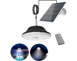 MEDOYOH Hanglamp op zonne-energie, 120 leds, koud wit licht, met afstandsbediening en bewegingsmelder, 4000 mAh, hangend IP55 waterdicht, voor binnenplaats, schuur, balkon, gang, paviljoen, garage