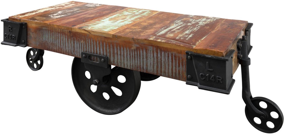 MASSIVMOEBEL24 .DE INDUSTRIAL #18 salontafel veelkleurig gelakt massief hout sloophout 120x60x43 cm (BxTxH)