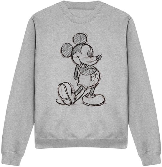 Grijze sweater met een schets van Mickey Mouse.