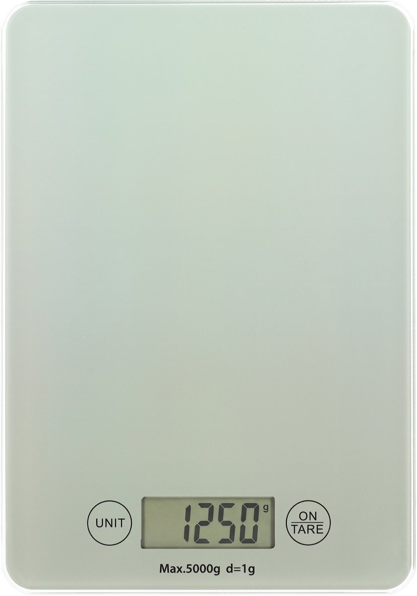 Keukenweegschaal Digitaal - 1 g tot 5 kg Nauwkeurige Meting - 21,5 x 15 cm - Tarra-functie - Helder LCD Display - Precisie Weegschaal Eten - Keuken Accessoires - Kitchen Scale - Kookweegschaal - Wit - Löwenthal