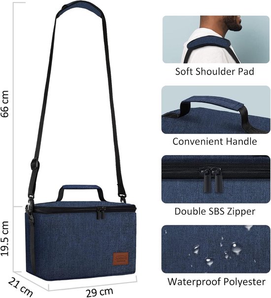 Grote geïsoleerde koeltas voor lunch, 10 liter, waterdicht, verstelbare schouderriem, thermische tas, blauw — afbeelding 4