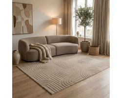 Flycarpets Eve Japandi Tapis Taupe - Tapis à Poils Ras Salon - Doux et Moelleux - 200x300 cm