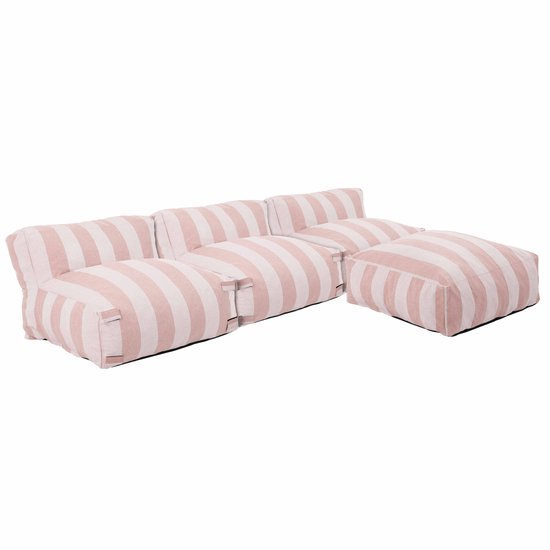 Oviala - Ensemble de jardin modulaire avec 3 fauteuils et 1 pouf rayé rose poudré - Mixi