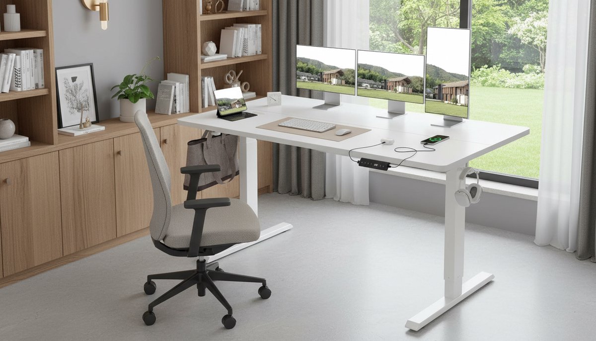 Electric Desk Casa Velluto Elevare Pure – 140x70 cm Ergonomisch Sta-Zit Bureau – Elektrisch In Hoogte Verstelbaar – Wit – USB-A & USB-C Oplaadpoorten – Modern Thuiswerk Bureau