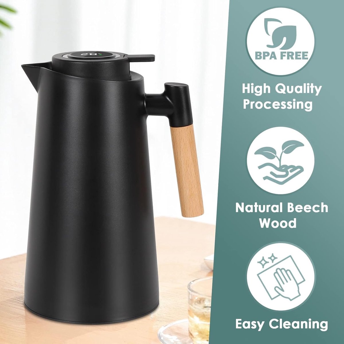 Dreamhigh® Thermoskan 1 Liter - Thermoskan voor Koffie - 100% Lekvrije Thermoskan - Roestvrij Staal - Warme en Koude Dranken - voor Thee - Melk en Koffie — cadeau in Koken & Dineren - foto 6