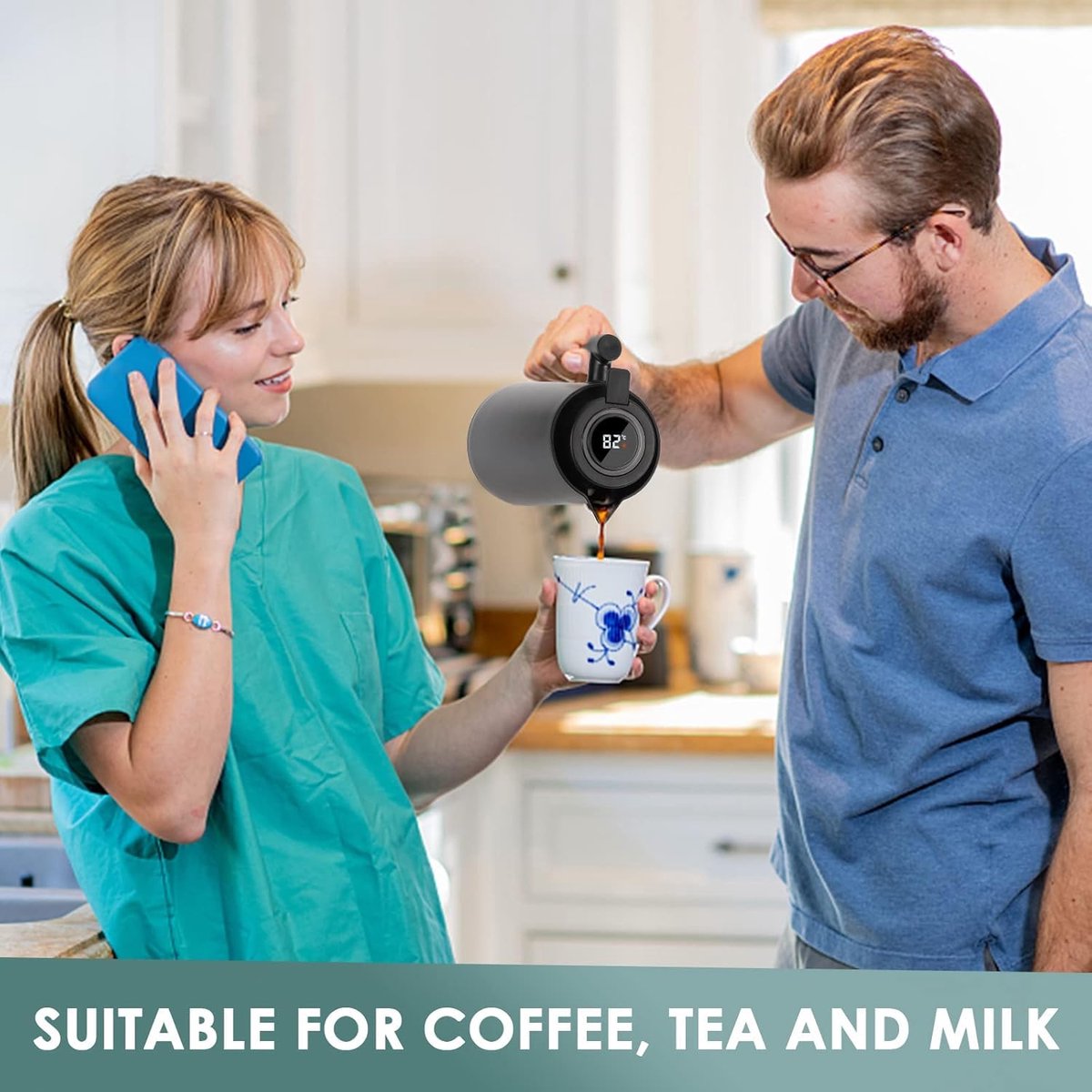 Dreamhigh® Thermoskan 1 Liter - Thermoskan voor Koffie - 100% Lekvrije Thermoskan - Roestvrij Staal - Warme en Koude Dranken - voor Thee - Melk en Koffie — cadeau in Koken & Dineren - foto 3