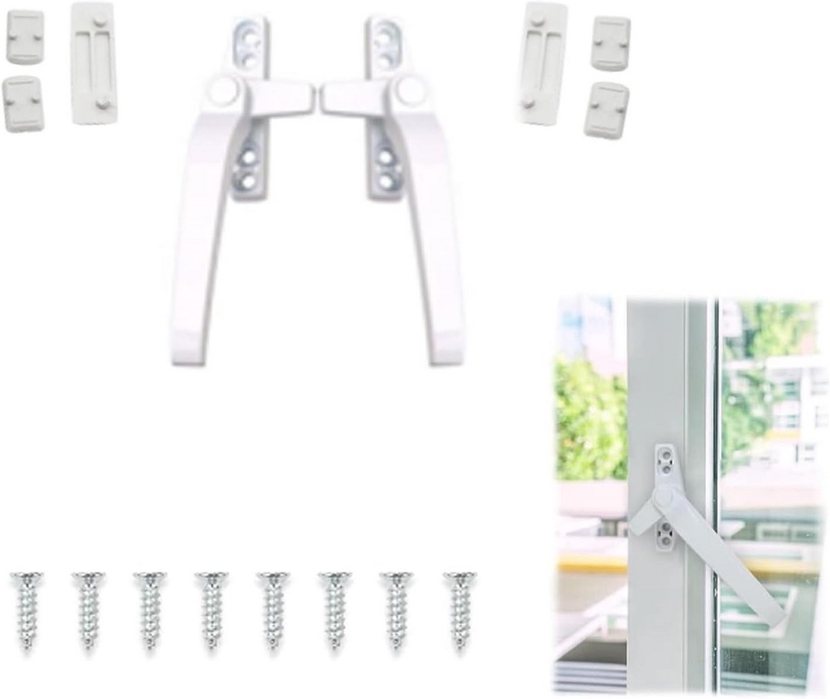 2x Universele UPVC Raamgrepen Wit - Dubbel Openslaand Veiligheidsslot Aluminiumlegering